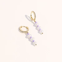 Joey Baby 18K Gold Plated Freshwater Pearls with Purple Glass Beads - Taro Earrings For Women