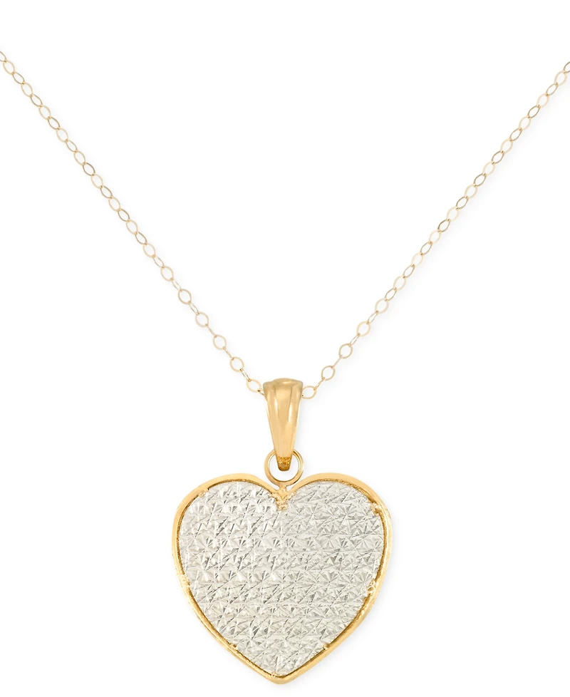 Textured Heart 18" Pendant Necklace in 10k Two-Tone Gold