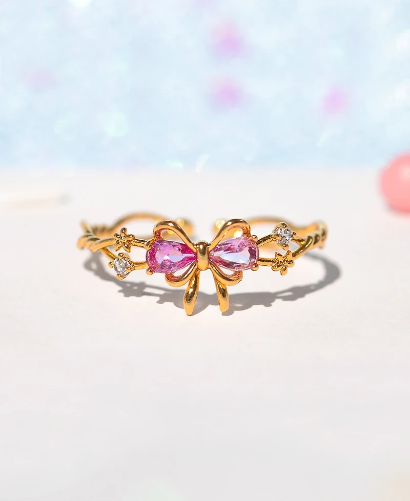 Girls Crew Pink Faux Cubic Zirconia Pretty in Pink Bow Ring