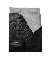 Double 2 Person Sleeping Bag Waterproof w/ 2 Pillows Camping Queen Size Xl