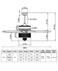 50'' Electric Crystal Ceiling Fan W/Light Adjustable Speed