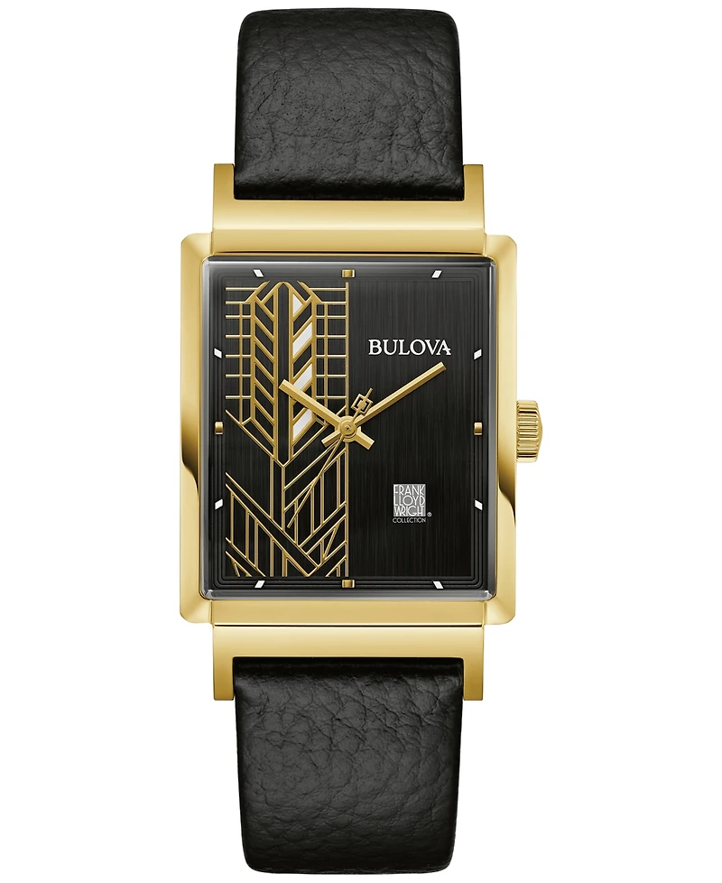 Bulova Men's Frank Lloyd Wright Dana-Thomas House Black Leather Strap Watch 30x47mm