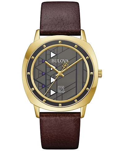 Bulova Men's Frank Lloyd Wright Hollyhock House Brown Leather Strap Watch 39mm