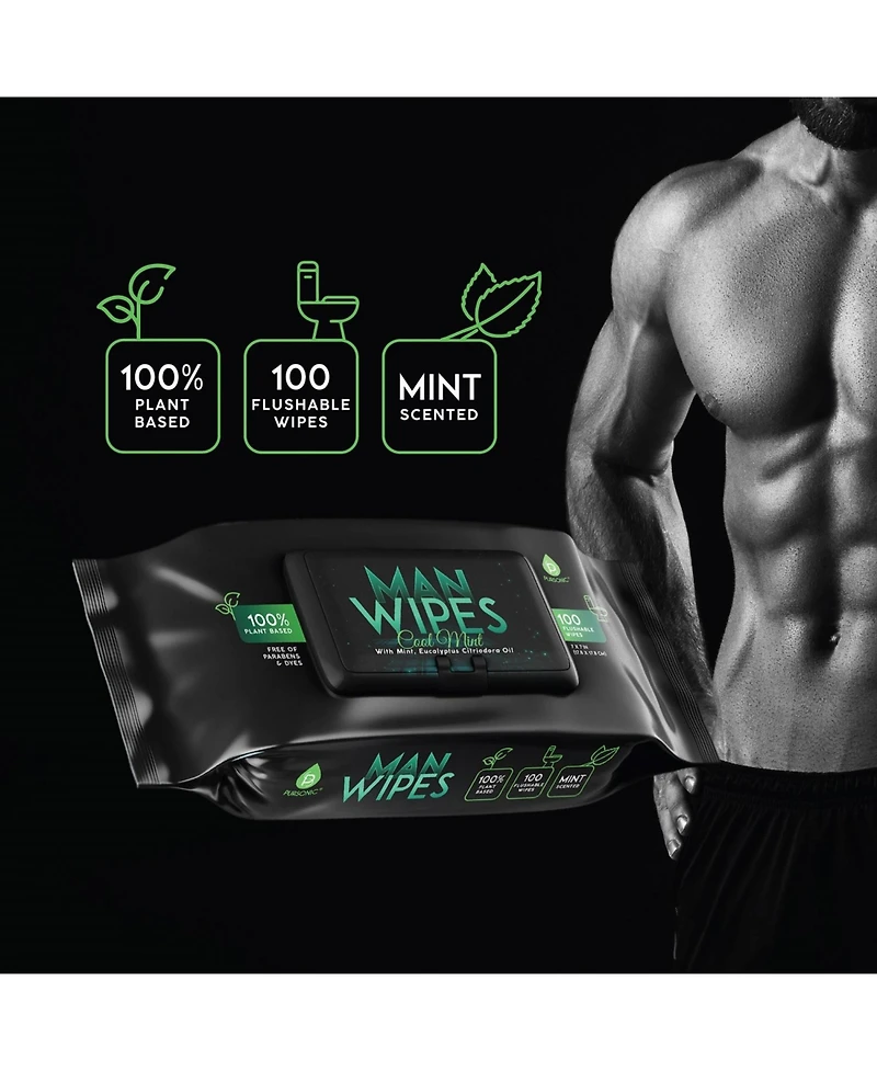 Pursonic 12 Pack of Flushable Man Wipes (1200 Mint Scented Wipes)