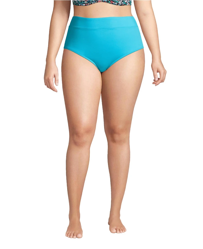 Lands' End Plus Tummy Control High Waisted Bikini Swim Bottoms