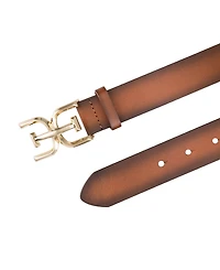 Sam Edelman Women's Brass-Tone Double-e Plaque Buckle Casual Belt