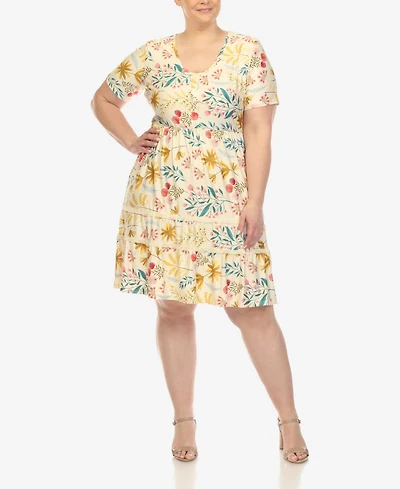 White Mark Plus Floral Short Sleeve Knee Length Dress