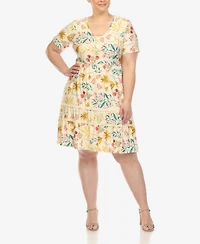 White Mark Plus Floral Short Sleeve Knee Length Dress