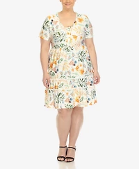 White Mark Plus Floral Short Sleeve Knee Length Dress