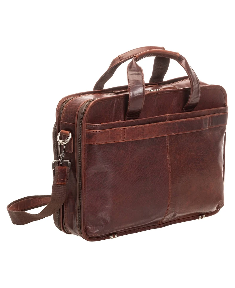 Mancini Men's Buffalo Double Compartment Top Zipper 15.6" Laptop and Tablet Briefcase