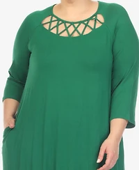 White Mark Plus Criss Cross Neckline 3/4 Sleeve Swing Dress