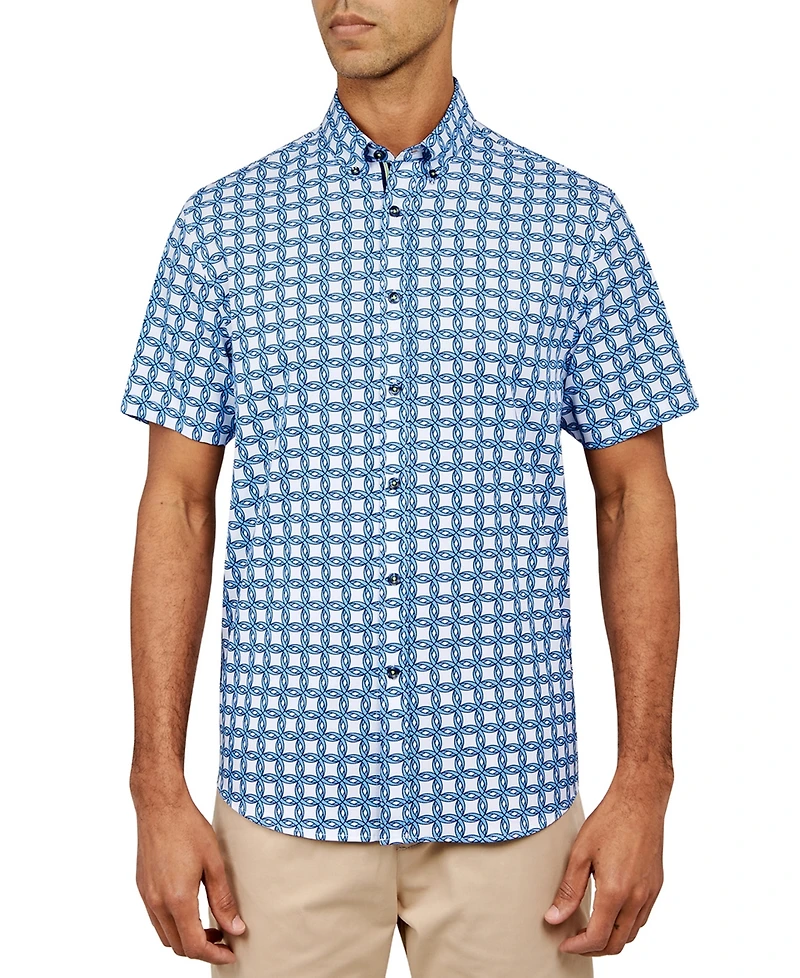 Society of Threads Men's Regular Fit Non-Iron Allover Circle Performance Stretch Button-Down Shirt