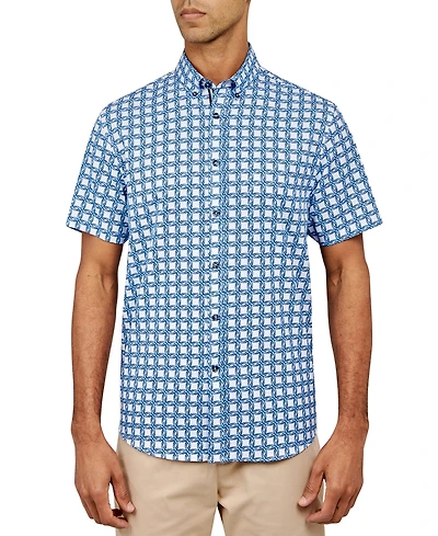 Society of Threads Men's Regular Fit Non-Iron Allover Circle Performance Stretch Button-Down Shirt