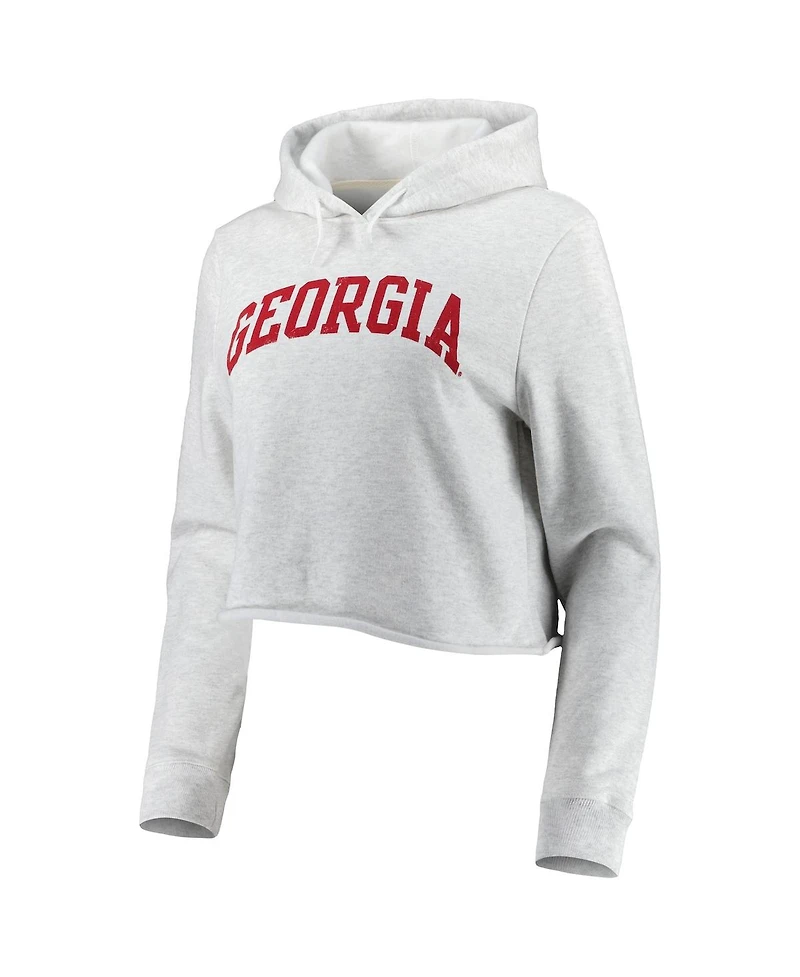Women's League Collegiate Wear Ash Georgia Bulldogs 2-Hit 1636 Cropped Pullover Hoodie