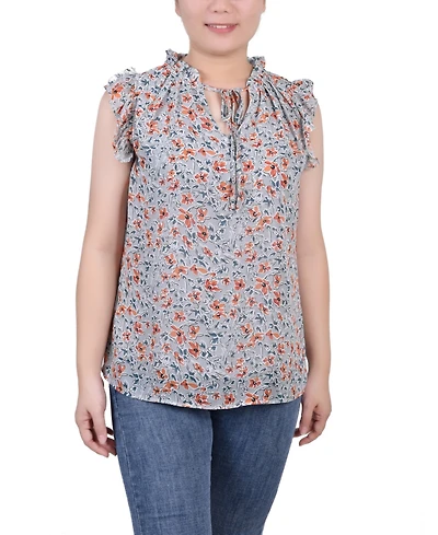 Petite Ruffled Sleeve Blouse with Tie Closure Top
