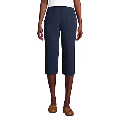 Lands' End Petite Sport Knit High Rise Elastic Waist Pull On Capri Pants