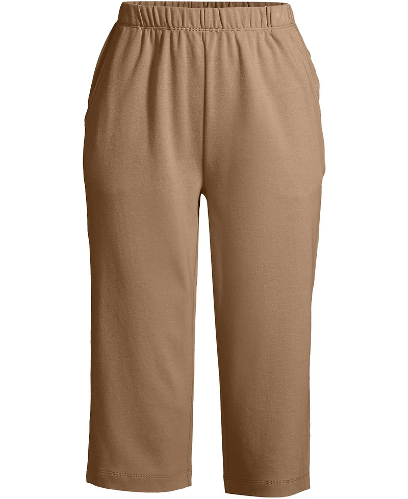 Lands' End Plus Sport Knit High Rise Elastic Waist Capri Pants