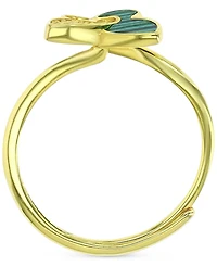 Lab-Grown Malachite & Cubic Zirconia Butterfly Ring 14k Gold-Plated Sterling Silver