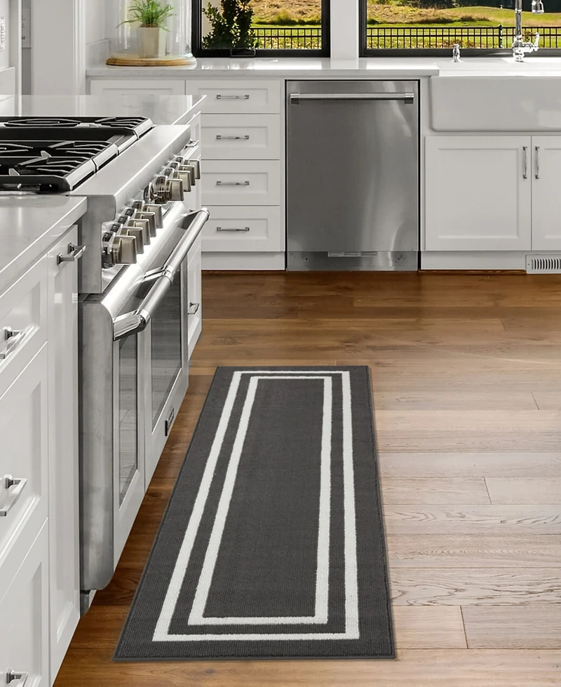 Jean Pierre Double Line Border Tufted - Machine Washable Runner Rug