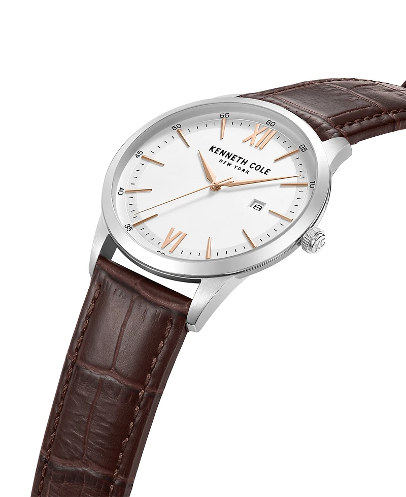 Kenneth Cole New York Men's Quartz Slim Brown Genuine Leather Watch 43mm