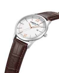 Kenneth Cole New York Men's Quartz Slim Brown Genuine Leather Watch 43mm