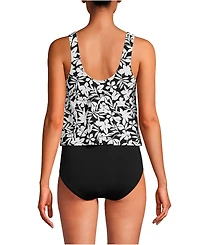 Lands' End Women's V-neck One Piece Fauxkini Swimsuit Faux Tankini Top