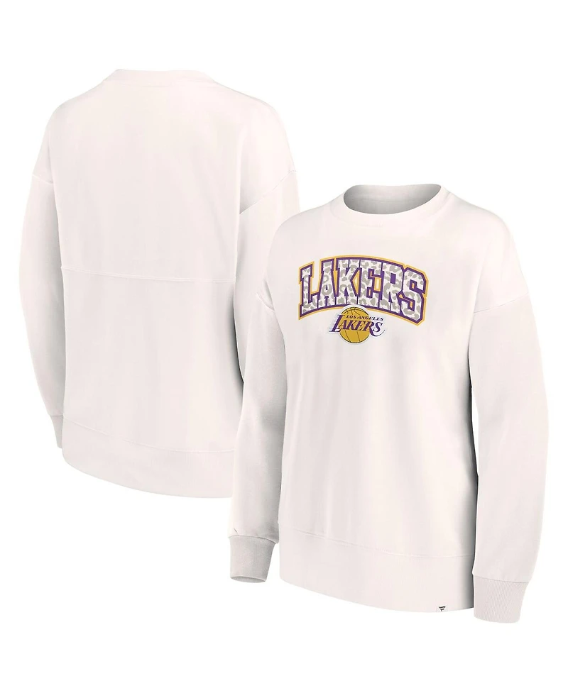 Women's Fanatics White Los Angeles Lakers Tonal Leopard Pullover Sweatshirt