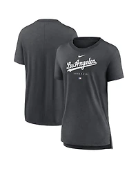 Women's Nike Heather Charcoal Los Angeles Dodgers Authentic Collection Early Work Tri-Blend T-shirt