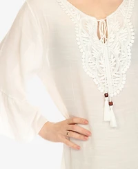White Mark Women's Sheer Crochet Knee Length Cover Up Dress