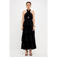 endless rose Women's Crossed Halter Neck Tiered Maxi Dress