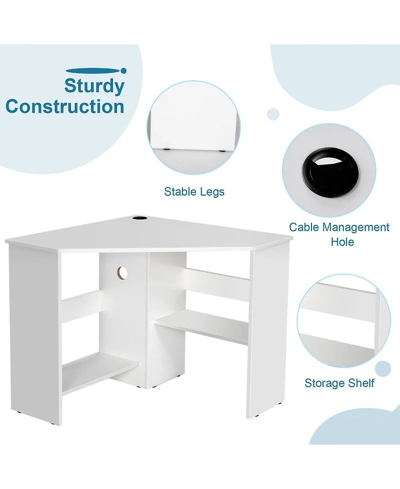 Costway Corner Computer Desk Triangle Writing Workstation w/ Storage Shelf
