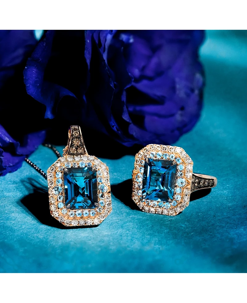 Le Vian Deep Sea Blue Topaz (3-1/2 ct. t.w.), Blue Topaz (1/4 ct. t.w.) & Diamond (7/8 ct. t.w.) Ring in 14k Rose Gold