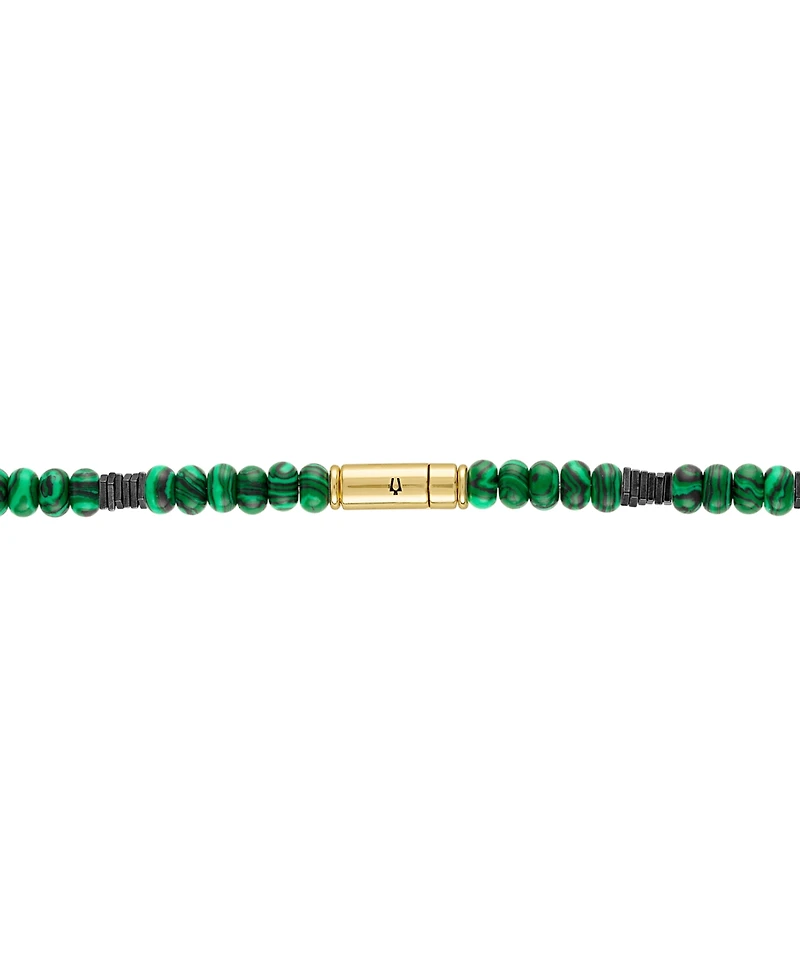 Bulova Men's Marine Star Malachite Beaded 22" Necklace in 14k Gold-Plated Sterling Silver