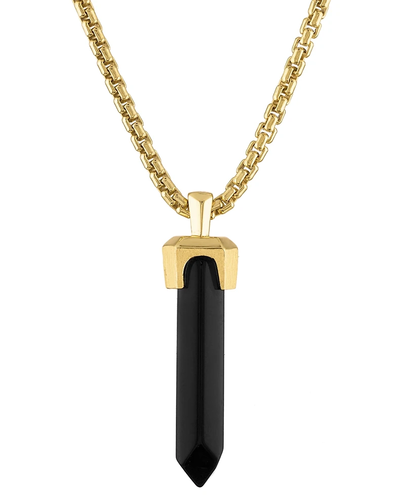 Bulova Men's Icon Black Onyx Pendant Necklace in 14k Gold-Plated Sterling Silver, 24" + 2" extender
