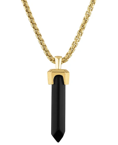 Bulova Men's Icon Black Onyx Pendant Necklace in 14k Gold-Plated Sterling Silver, 24" + 2" extender
