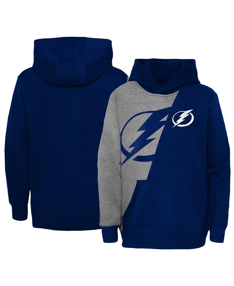 Big Boys and Girls Heather Gray, Blue Tampa Bay Lightning Unrivaled Pullover Hoodie