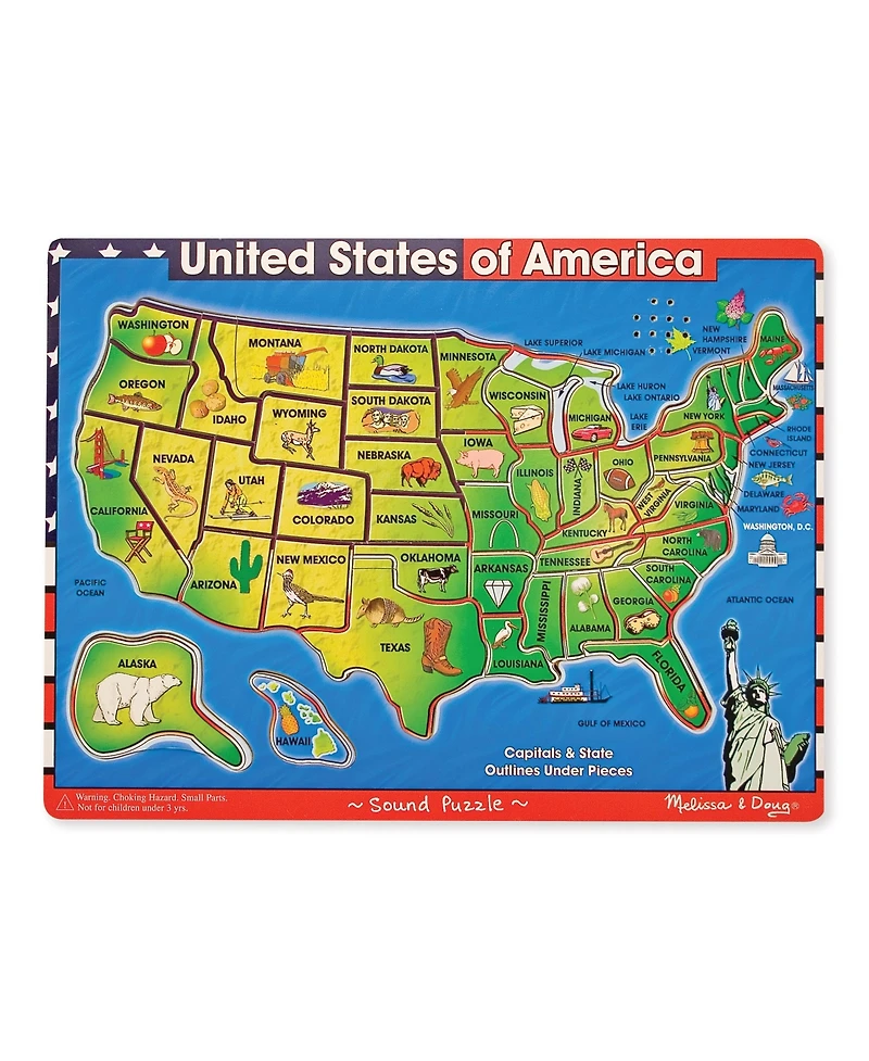 Melissa & Doug Usa Map Sound Puzzle - Wooden Puzzle With Sound Effects (40 pcs), Multicolor