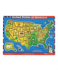 Melissa & Doug Usa Map Sound Puzzle - Wooden Puzzle With Sound Effects (40 pcs), Multicolor