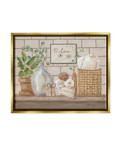 Stupell Industries Relax Uplifting Bathroom Scene Framed Floater Canvas Wall Art, 17" x 1.7" x 21"