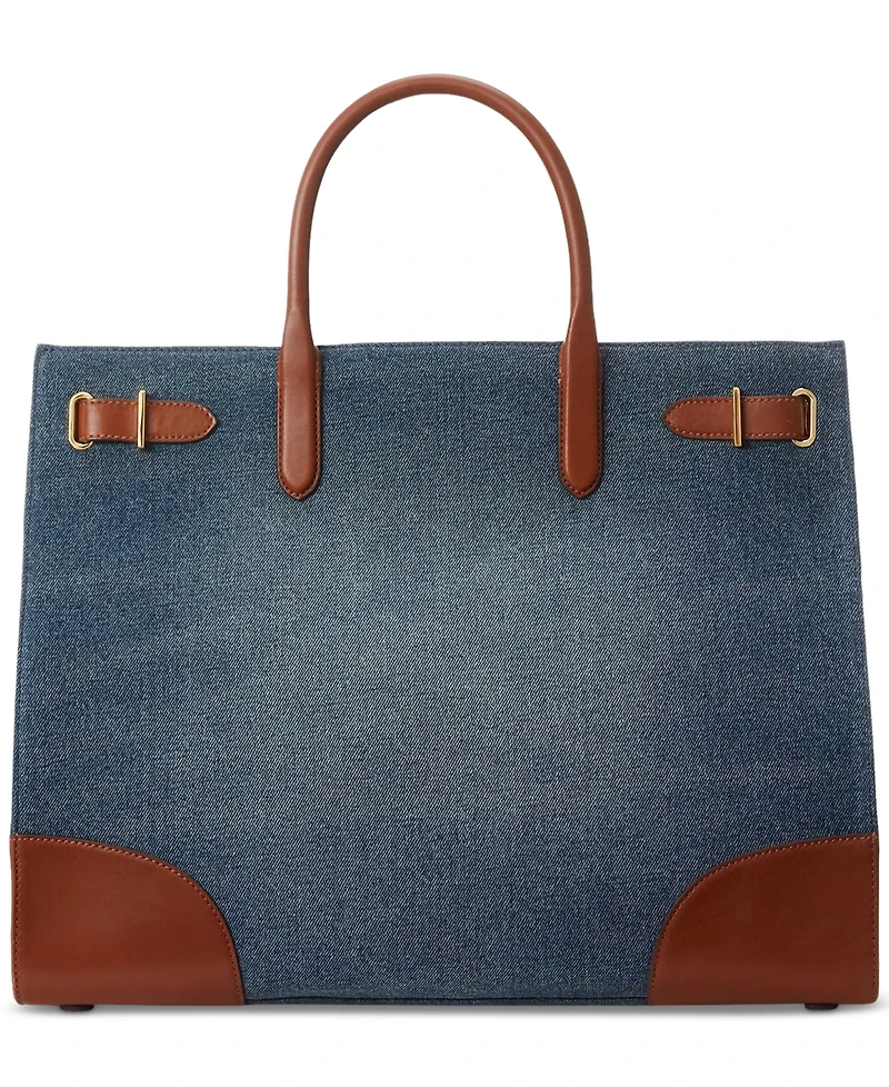 Lauren Ralph Lauren Devyn Denim with Leather Trim Extra-Large Tote Bag