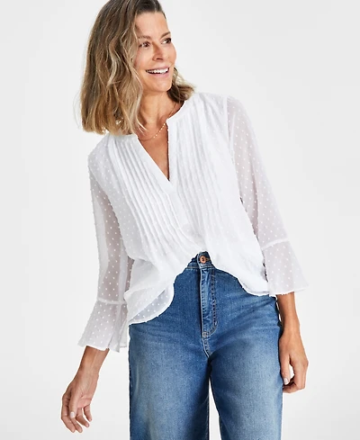Style & Co Women's Textured Pintuck Ruffle Sleeve Top, Created for Macy's