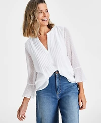 Style & Co Women's Textured Pintuck Ruffle Sleeve Top, Created for Macy's