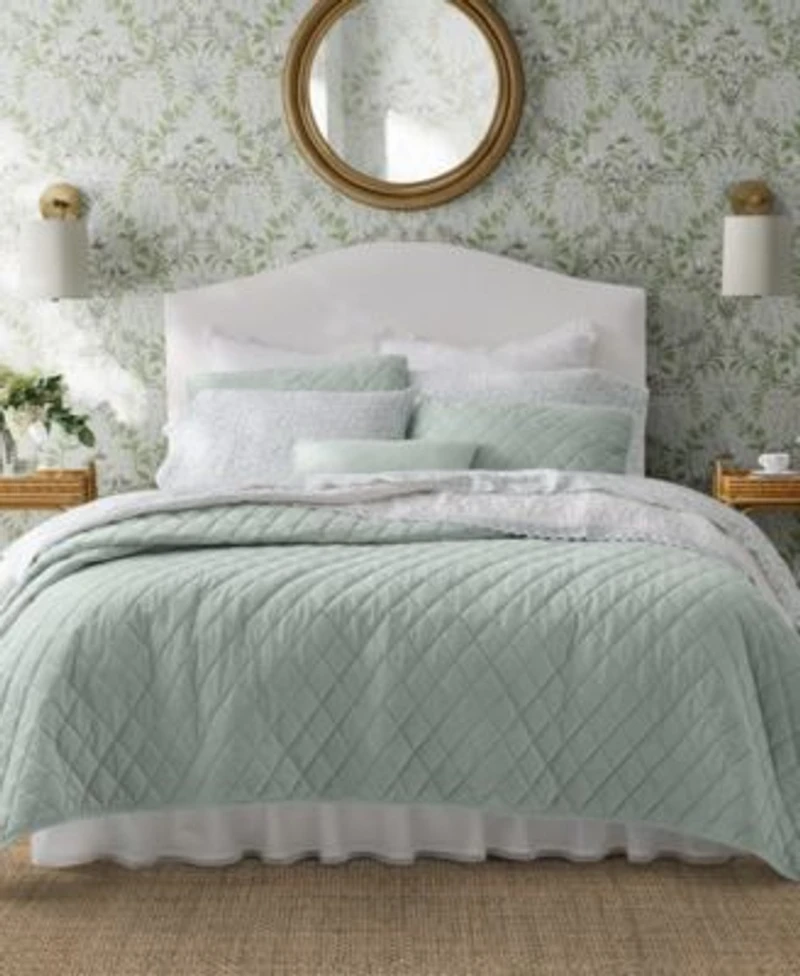 Laura Ashley Solid Velvet Diamond Stitch Quilt Sets
