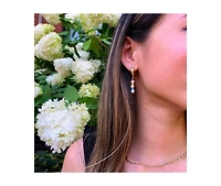 18K Gold Plated Freshwater Pearls with Colored Glass Beads - Amber Earrings For Women