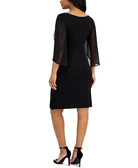 Connected Petite Chain-Detail Sheer-Sleeve Sheath Dress