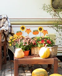 Glitzhome 18" H Fall Metal Pumpkin, Leave Sunflower Yard Stake, Set of 6