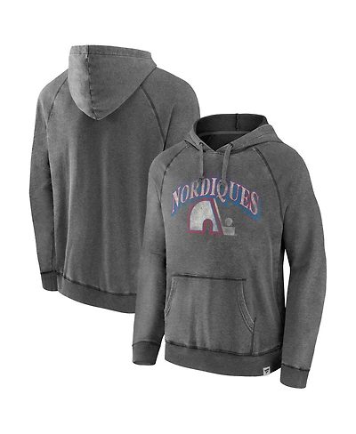Men's Fanatics Gray Quebec Nordiques Heritage Broken Ice Washed Raglan Pullover Hoodie