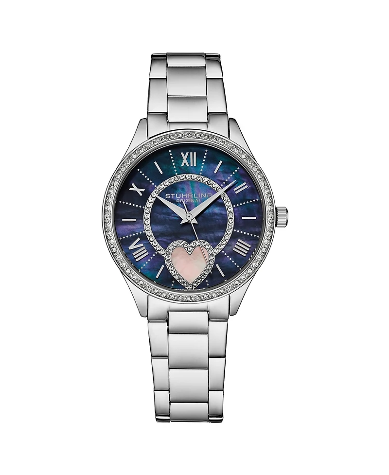 Stuhrling Women's Symphony Silver-tone Stainless Steel, Blue Dial, 45mm Round Watch
