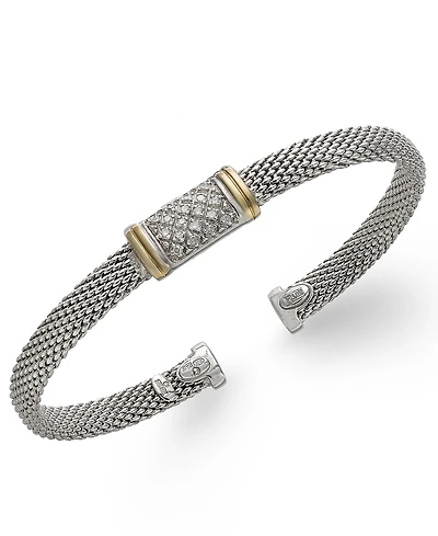 Diamond Mesh Bangle Bracelet in 14k Gold and Sterling Silver (1/8 ct. t.w.)