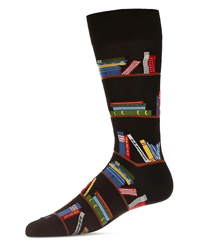 MeMoi Men's Bookshelf Bibliophile Rayon from Bamboo Novelty Crew Socks